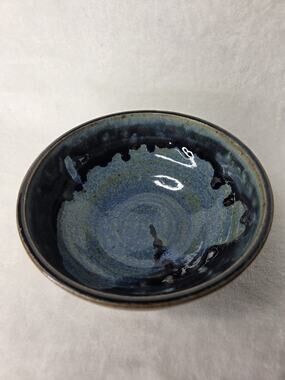 Studio Art Pottery Bowl Blue Drip Glaze Marked Bear Paw SMK